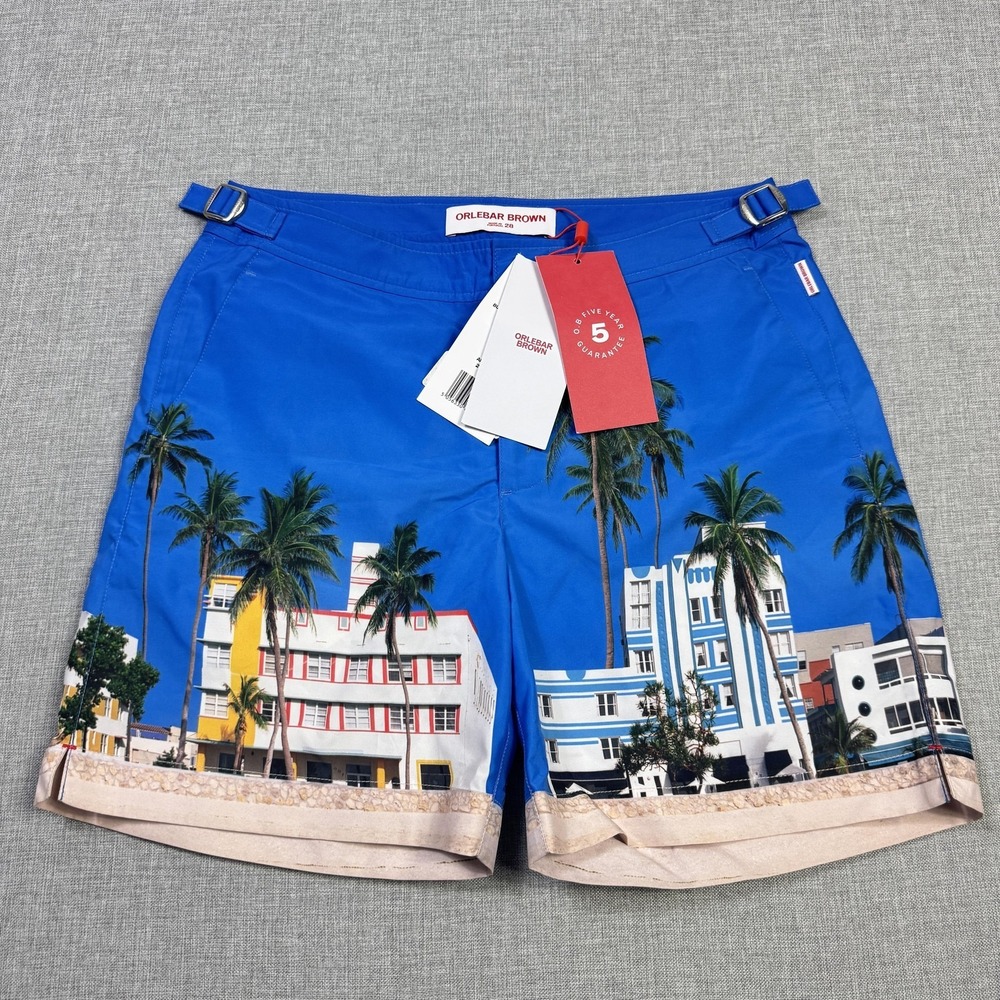 Orlebar Brown Bulldog Photographic‎ Swim Shorts Mens 28 Ocean Drive Blue Lined